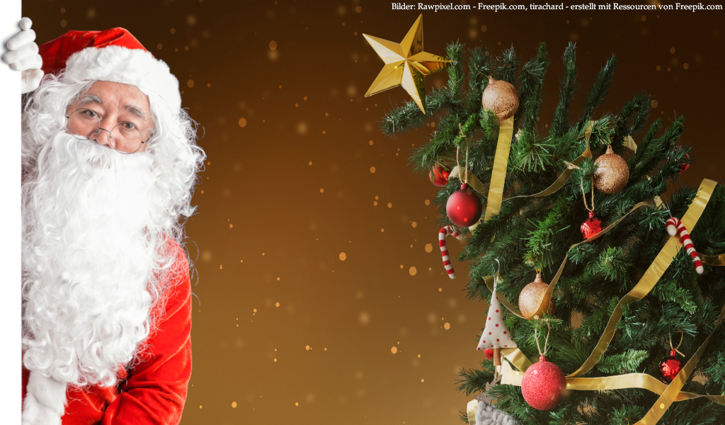 Geschmückter Weihnachtsbaum mit Weihnachtsmann. Ja, 'Weihnachtsmann'. Fotos vom Nikolaus gab es nicht. Mal schauen ob es einer merkt. &#x1F609;